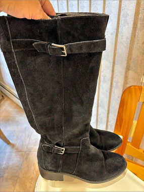 Cole Haan Over the Knee Suede-Look Boots in Black